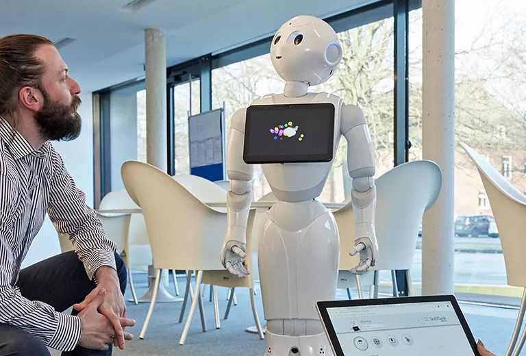 Students with robot